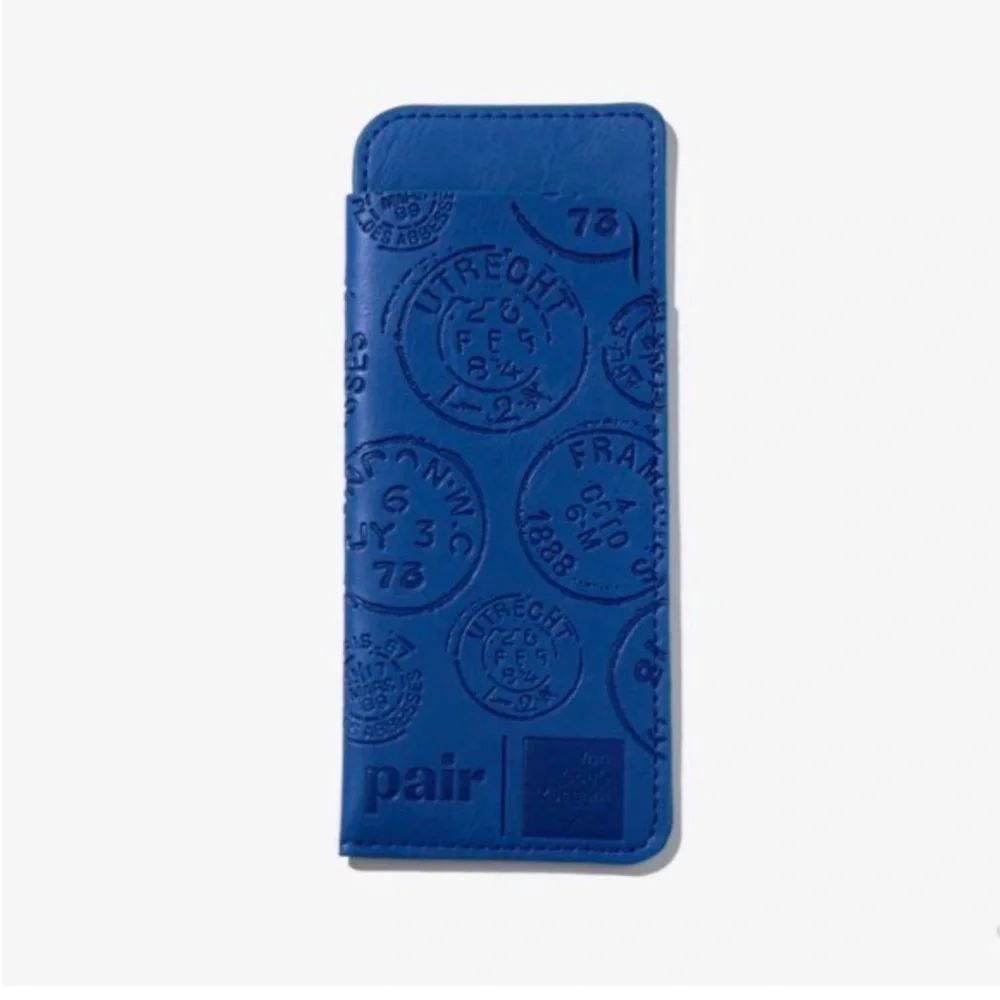 Blue Embossed Leather Glasses Case - Picture 1 of 3